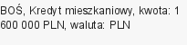 Kredyt mieszkaniowy, BOŚ, 1 600 000 zł, 30 lat, PLN, 35 750 zł