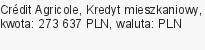 Kredyt mieszkaniowy, Crédit Agricole, 273 637 zł, 25 lat, PLN, 420 zł