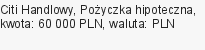 Pożyczka hipoteczna, Citi Handlowy, 60 000 zł, 5 lat, PLN, 600 zł