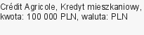 Kredyt mieszkaniowy, Crédit Agricole, 100 000 zł, 30 lat, PLN, 420 zł