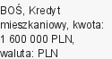 Kredyt mieszkaniowy, BOŚ, 1 600 000 zł, 30 lat, PLN, 35 750 zł