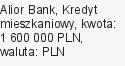Kredyt mieszkaniowy, Alior Bank, 1 600 000 zł, 30 lat, PLN, 32 700 zł