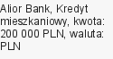 Kredyt mieszkaniowy, Alior Bank, 200 000 zł, 30 lat, PLN, 10 700 zł