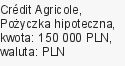 Pożyczka hipoteczna, Crédit Agricole, 150 000 zł, 20 lat, PLN, 7 170 zł