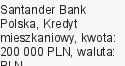 Kredyt mieszkaniowy, Santander Bank Polska, 200 000 zł, 30 lat, PLN, 369 zł